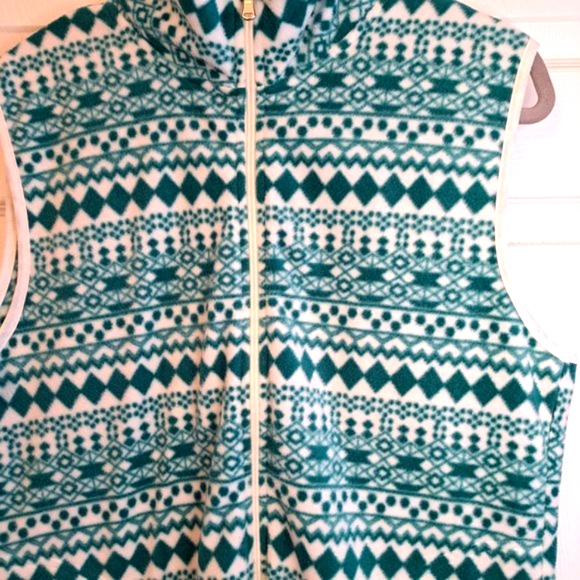 Laura Scott Patterned Zip Up Fleece Vest Green White Size XL - Picture 3 of 5